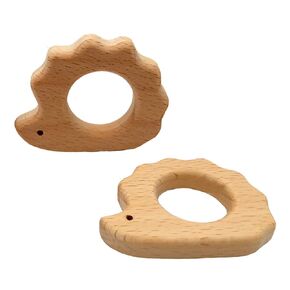 2pcs Natural Wooden Hedgehog Teething Pendant Pure Natural Beech Wood Animal Teether Shape for Handmade Necklace/Bracelet Accessory (Hedgehog 2pcs)