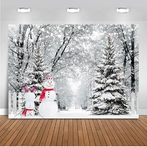 Mocsicka Winter Forest Backdrop 7x5ft Snowman Wonderland Snowflake Photography Background Snow Christmas Xmas Holiday Party Decor Studio Booth Photobooth Prop