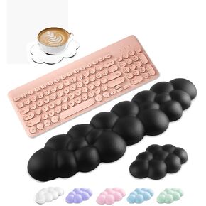 Upgrade Leather Cloud Keyboard Wrist Rest Mouse Pad Set, Cloud Wrist Rest with Support, Comfortable Memory Foam Wrist Rest Non-Slip PU Base for Computer Laptop Mac Gaming Office-White