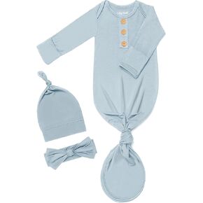 Soft Newborn Knotted Gown with Hairband and Hat, Baby Boy Girl Coming Home Outfit, Sleeper Baby Sleep Gown with Mittens