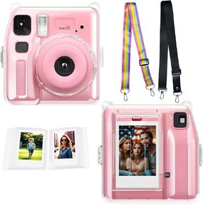 (for Instax Mini SE Camera) Clear Case Accessories for Fujifilm Instax Mini SE Instant Camera, with 2 Adjustable Shoulder Straps/Film Pocket/Photo Album - Crystal Clear