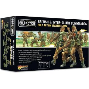 Warlord Bolt Action British & Inter-Allied Commandos Starter Army 1:56 Tabletop Miniatures - Plastic Paintable Miniature WWII Soldiers Set, Unpainted Table Top 28mm Military Minifigures for Adults