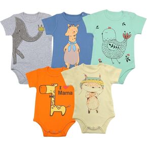 FLORNO Baby Bodysuits 5-Pack – 100% Pure Cotton Short Sleeve Onesies for Newborns and Infants, Unisex Baby Clothes