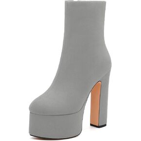 WAYDERNS Platform Ankle Boots for Women Chunky Block Heel Closed Round Toe Side Zipper 5.9 Inch Short Bootie Fashion Dating Party Evening Fall Shoes