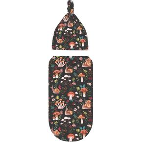 Baby Newborn Swaddle Blanket with Beanie Hat- Mushroom Snails Butterfly Flower Pattern Receiving Blanket Sleep Sack for Girls Boys Infant Gifts