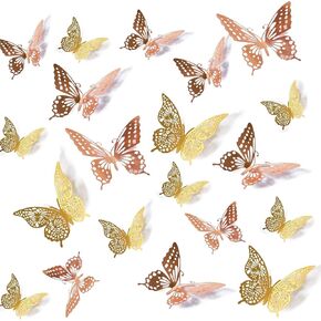 Tuxiaobu 24PCS Butterfly Wall Decal, Removable Refrigerator Magnets Mural Stickers, 3D Wall Stickers for Kids Home Room Art Decorations Wall, Double Wings - Blue