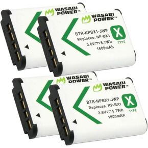 Wasabi Power NP-BX1 Battery (4-Pack) for Sony NP-BX1/M8, ZV-1, ZV-1 II, Cyber-Shot DSC-HX95, HX99, HX350, RX1, RX1R II, RX100 (II/III/IV/V/VA/VI/VII), FDR-X3000, AS300, and More