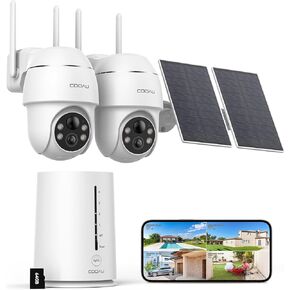 COOAU Solar Security Cameras Wireless Outdoor,4MP Cameras for Home Security System,360° Pan & Tilt,Color Night Vision,Motion Detection,No Monthly Fee,Siren Alarm,IP66 in Kuwait