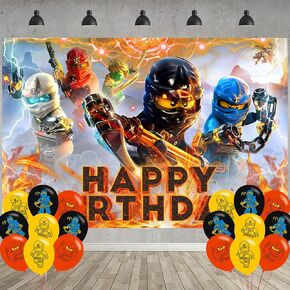 𝓝𝓲𝓷𝓳𝓪𝓰𝓸 Birthday Party Decoration,𝓝𝓲𝓷𝓳𝓪𝓰𝓸 Party Photo Background 5 x 3 FT and 18 Pcs Balloon,Ninja Merch Party Backdrop Supplies