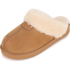 Double Couple Platform Slippers for Women Suede Leather Fuzzy Slippers Memory Foam House Shoes Indoor and Outdoor