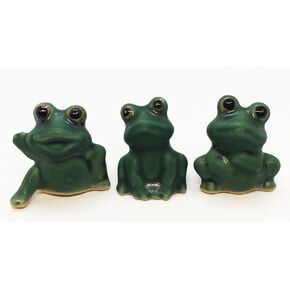 WitnyStore ½" Long Black-Speckled Green Frog Ceramic Figurine - Ceramic Frog Toad Amphibian Animal Tiny Figurine Miniature Hand Made Painted Porcelain Gift Souvenir Decorative Collectible