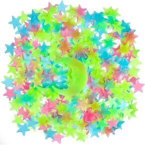 Glow in The Dark Stars for Ceiling, 200Pcs Colorful 3D Glowing Star and Moon for Toddler Bedroom, Room Decor,Wall Stickers,Stocking Stuffers for Kids,Gift for Boy Girl Kids(Includes Adhesive Stickers)