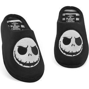 Disney The Nightmare Before Christmas Unisex Slippers | Adults Slip On Mules with Jack Skellington Character Face in Black