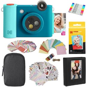 KODAK Smile+ 2-in-1 Digital Instant Print Camera & Photo Printer Gift Bundle + Case + Zink 2x3 Sticky Back Photo Paper 20pk + Album + Sticker Sets + Sticker Frames + Hanging Frames + Markers - Blue