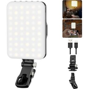 LED Camera Light Video Lights Portable Photography Lighting 60 LED 2200mAh Rechargeable Selfie Light 7 Modes, 10-Level Brightness, Portable Clip on Light for Phone/Tablet/Laptop