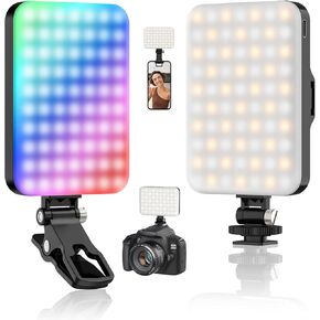 إضاءة كاميرا LED أضواء فيديو محمولة للتصوير الفوتوغرافي 60 LED 2200 مللي أمبير في الساعة قابلة لإعادة الشحن 7 أوضاع، سطوع 10 مستويات، مشبك محمول على الضوء للهاتف/الكمبيوتر اللوحي/الكمبيوتر المحمول