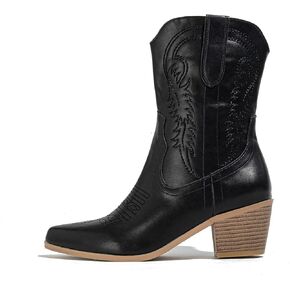 Women Western Ankle Block Stacked Heel Embroidered Cowboy Boots & Booties
