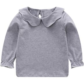 Kids Baby Girls Long Sleeve Doll Collar Blouse Tops Basic Ruffle Shirt 3 Solid Colors