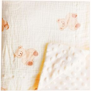 Muslin Baby Blanket Soft Double Layer 100% Muslim Cotton Plush Fluffy Dotted Fleece Back Swaddle Blankets Neutral Receiving Bassinet Bed Nursery Quilt for Babies Toddler Girls Boys 30 x 40 Inches