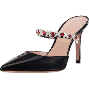 Heeled Mules Gem-Crystal Chain Embellished Strap High Stiletto Heels Sandals