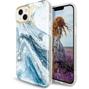 JIAXIUFEN Magnetic Designed Case for iPhone 14 iPhone 13, Compatible with MagSafe, Glitter Plated Slim Shockproof Protective Cover Phone Case, Love Marble Blue in Kuwait