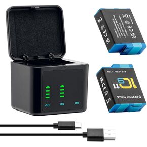 Hero 12 11 10 9 Rechargeable Battery and 3 Channel USB LCD Battery Charger, Fully Compatible with Gopro Hero 12, Hero 11, Hero 10, Hero 9 (2 Batteries + 1 Charger)