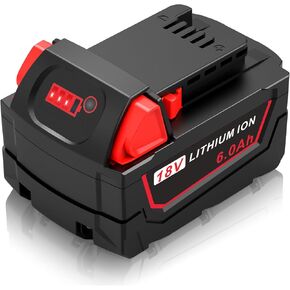 6.0Ah 18V Battery Replacement for Milwaukee M18,M-18/M-18B/48-11-1812/48-11-1862/48-11-1852/48-11-1828/48-11-1815/48-11-10/48-11-1820/48-11-1840/48-11-1850/48-11-1860 (1 Pack)