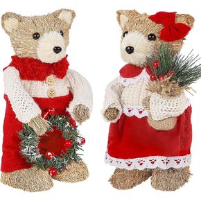 Lulu Home 2 Packs Christmas Snowman Decorations, 10.2" H Sitting Plush Touch Snowmen Wearing Scarfs & Hats, Xmas Tabletop Ornaments for Mantel Fireplace Window Sill Holiday Indoor Decor & Gifts