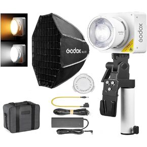 Godox ML100Bi 120W Portable LED Video Light W/Godox Octagonal Softbox ML-SF50,AK-B02 V-Mount Handheld Battery kit,2800K-6500K Bi-Color Photography Light CRI 97+/TLCI98+,APP Control/USB-C Charging