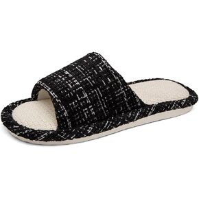 House Slippers Indoor Cotton Flax Slippers, Women's and Men's Casual Soft Non-slip Open Toed Mute Slippers