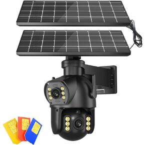 4K Solar Panel Wireless Outdoor Security Camera,4G Cellular Security Camera,Dual Lens Linkage,Ultra-Clear Picture Quality/Two-Way Audio/Night Vision/Motion Sensing/SD Card Playback