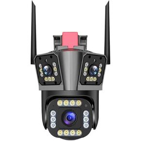 4MP WiFi PTZ Camera with Outdoor Triple Lens and 64G Memory Card for Home Security, Featuring Automatic Tracking, Intelligent Artificial Intelligence Alarm, and Color Night Vision
