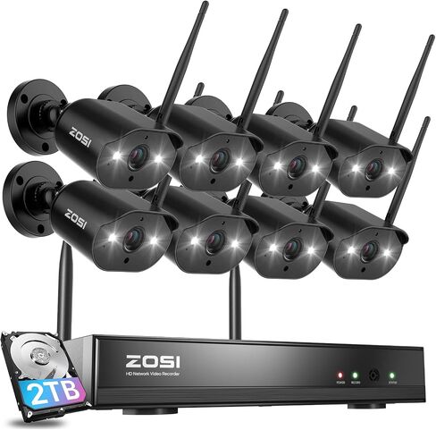ZOSI 1080P Wireless Security Cameras Outdoor Indoor with Night Vision, H.265+ 2MP Auto Match Weatherproof IP Cameras (Only Work with ZOSI NVR,Model: 1AR-08JP00-US) in Saudi Arabia