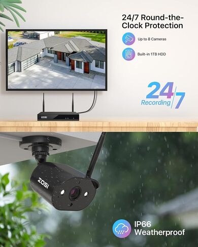 ZOSI 1080P Wireless Security Cameras Outdoor Indoor with Night Vision, H.265+ 2MP Auto Match Weatherproof IP Cameras (Only Work with ZOSI NVR,Model: 1AR-08JP00-US) in Saudi Arabia