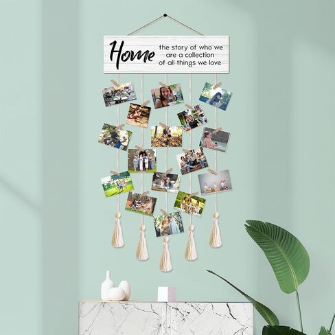 Vintage Rustic Style Wood Hanging Photo Display Wall Hanging with 16 Clips Multi Picture Frames Collage Decoration for Home Dorm Living Room Décor - The Best Things in Life are The People We Love in Saudi Arabia
