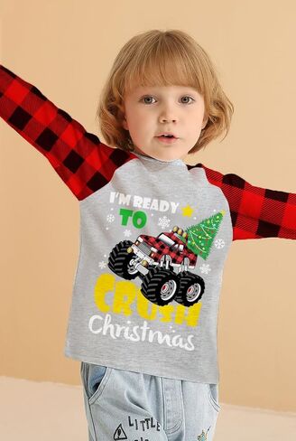 Toddler Boys Christmas Tree Buffalo Red Plaid Long Sleeve T-Shirts Kids Monster Truck Santa Snowman Shirts 2-7 Years in Saudi Arabia