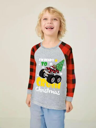 Toddler Boys Christmas Tree Buffalo Red Plaid Long Sleeve T-Shirts Kids Monster Truck Santa Snowman Shirts 2-7 Years in Saudi Arabia