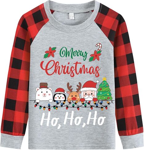 Toddler Boys Christmas Tree Buffalo Red Plaid Long Sleeve T-Shirts Kids Monster Truck Santa Snowman Shirts 2-7 Years in Saudi Arabia
