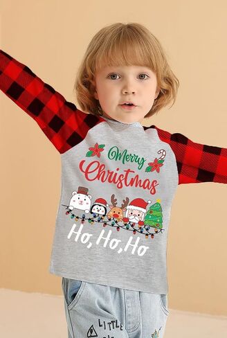 Toddler Boys Christmas Tree Buffalo Red Plaid Long Sleeve T-Shirts Kids Monster Truck Santa Snowman Shirts 2-7 Years in Saudi Arabia