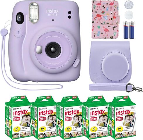 كاميرا Fujifilm Instax Mini 11 الفورية + حزمة ملحقات MiniMate وحافظة مخصصة متوافقة + حزمة قيمة لفيلم Fuji Instax (50 ورقة) ألبوم صور Flamingo Designer (أرجواني أرجواني، عبوة قياسية) in Saudi Arabia