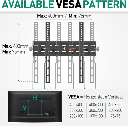 ELIVED Fixed TV Wall Mount Bracket, Low Profile TV Mount for Most 26-60 Inch LED, LCD and Plasma Flat Screen TVs, Ultra Slim TV Bracket, Max VESA 400x400mm, 99 lbs. Fits 12"-16" Wood Studs. in Kuwait