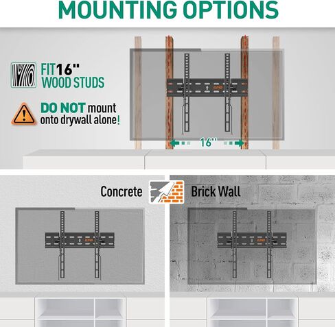 ELIVED Fixed TV Wall Mount Bracket, Low Profile TV Mount for Most 26-60 Inch LED, LCD and Plasma Flat Screen TVs, Ultra Slim TV Bracket, Max VESA 400x400mm, 99 lbs. Fits 12"-16" Wood Studs. in Kuwait