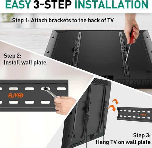 ELIVED Fixed TV Wall Mount Bracket, Low Profile TV Mount for Most 26-60 Inch LED, LCD and Plasma Flat Screen TVs, Ultra Slim TV Bracket, Max VESA 400x400mm, 99 lbs. Fits 12"-16" Wood Studs. in Kuwait