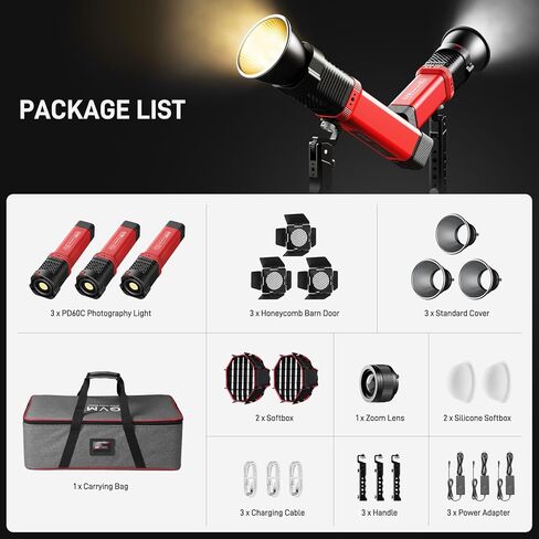 GVM PD60B 60W COB Video Light,3 Packs Portable Bi-Color Studio Lights CRI97+ 2700~6800K,49300 Lux@0.5m, Handheld Photography Lighting for Outdoor/Indoor Shooting, Spotlight for 12 Light Effects in Kuwait