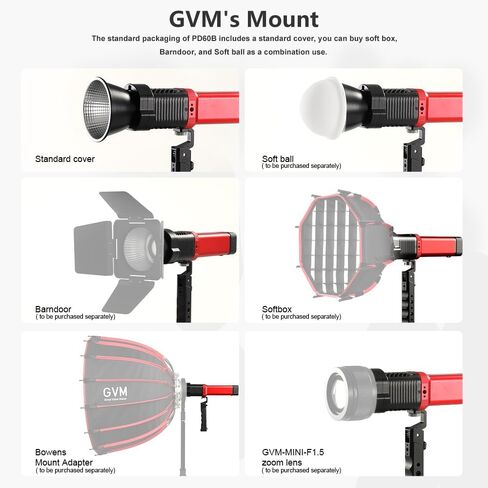 GVM PD60B 60W COB Video Light,3 Packs Portable Bi-Color Studio Lights CRI97+ 2700~6800K,49300 Lux@0.5m, Handheld Photography Lighting for Outdoor/Indoor Shooting, Spotlight for 12 Light Effects in Kuwait