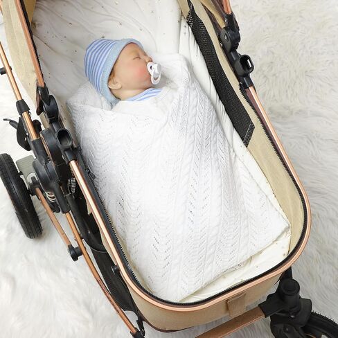 Opewod Neutral Baby Blanket Warm Knit Cotton Swaddle Blankets Soft Cozy Toddler Blankets for Boys Girls White 30 x 40 Inch in Saudi Arabia