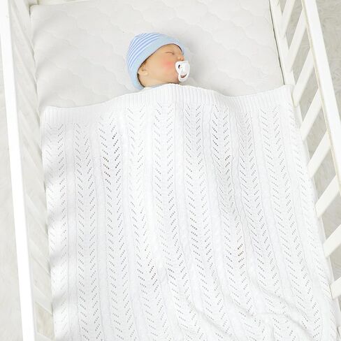 Opewod Neutral Baby Blanket Warm Knit Cotton Swaddle Blankets Soft Cozy Toddler Blankets for Boys Girls White 30 x 40 Inch in Saudi Arabia