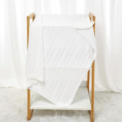 Opewod Neutral Baby Blanket Warm Knit Cotton Swaddle Blankets Soft Cozy Toddler Blankets for Boys Girls White 30 x 40 Inch in Saudi Arabia