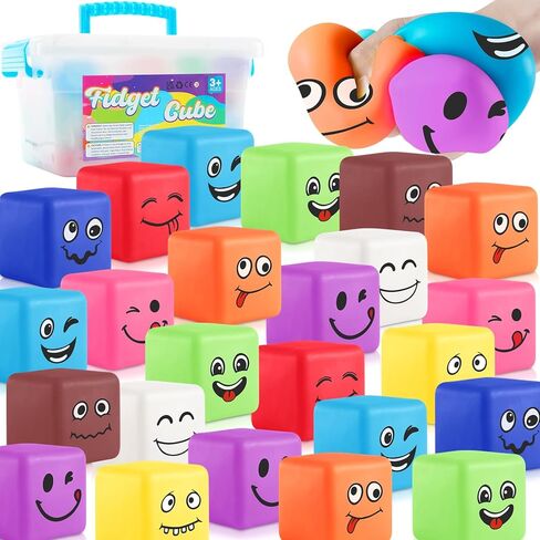 Mini Smile Face Stress Ball for Kid 4 Pack, Funny Slow Rising Balls Stress Cube Sensory Fidget Toys for Kids Adults Autism, Classroom Prize Toy, Party Favor Goodie Bag Stuffers in Saudi Arabia