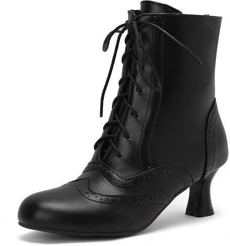Victorian Boots for Women Vintage Lace Up Ankle Boots Costume Goth Booties Halloween Witch Stuff Cuban Heel Granny Boots in Saudi Arabia
